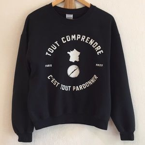 Black Crewneck Sweater French Quote Black SZ M